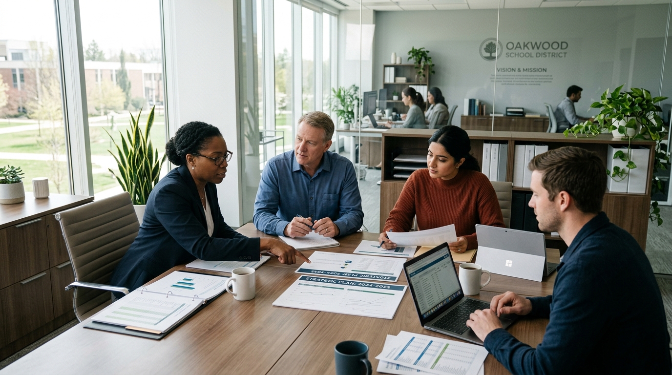 Students moving through a bright school hallway