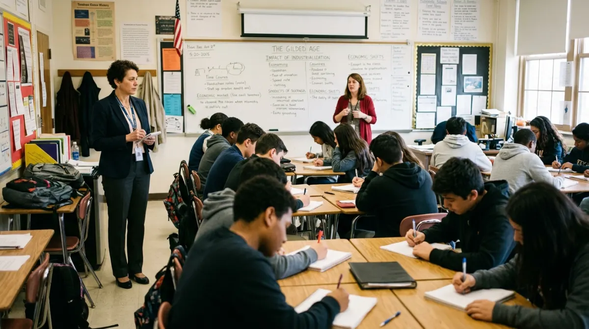School leader reviewing student work and academic integrity evidence carefully